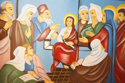 Jesus at the synagogue painting in Kpalime cathedral, Lome, Togo by Unbekannt