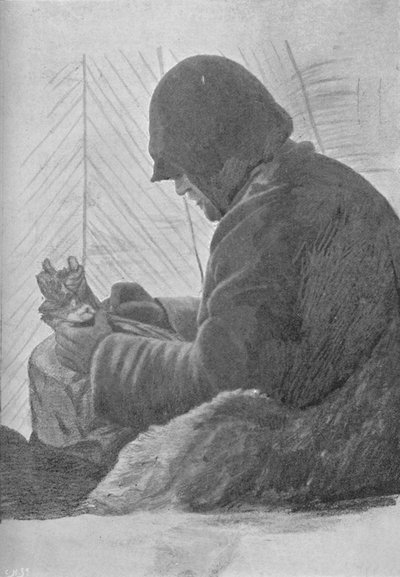 Johansen Sitting in the Sleeping Bag in the Hut by Unbekannt