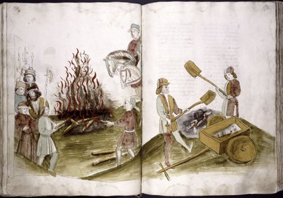 John Hus is burnt at the stake July 6, 1415 and his ashes are cast into the Rhine (from Ulrich Richental Chronicle of the Coun) by Unbekannt