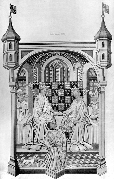 John Talbot, Earl of Shrewsbury, Presenting a Book to Margaret of Anjou, c1445 by Unbekannt