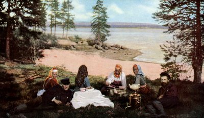 Karelians Having Tea by a River, Near Archangel, Russia, c1930s by Unbekannt