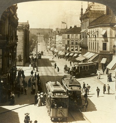Karl Johan Street, W.N.W. to the Royal Palace, Christiania, Norway by Unbekannt