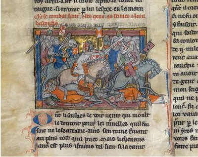 King Arthur Fighting the Saxons from the Rochefoucauld Grail by Unbekannt