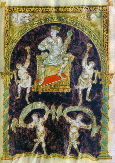 King David Enthroned, Dancers, End of 9th Century, Abbey of St Gall by Unbekannt