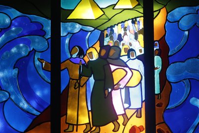The Crossing of the Red Sea, Stained Glass Window, Kon Tum Cathedral, Kon Tum, Vietnam by Unbekannt