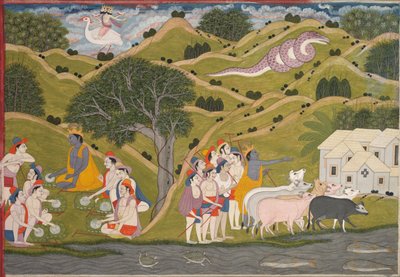 Krishna Returns with the Cowherds to Braj, from a Bhagavata Purana, c. 1830 by Unbekannt