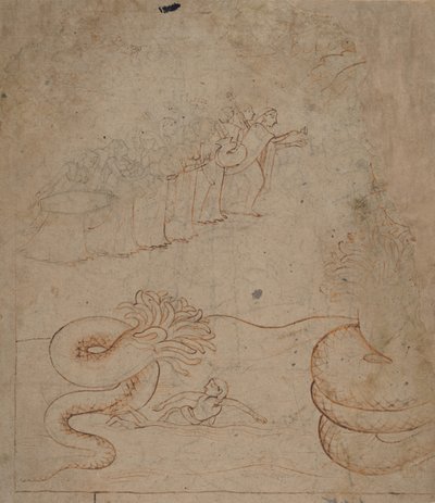Krishna Subdues the Serpent Kaliya in the Yamuna River by Unbekannt