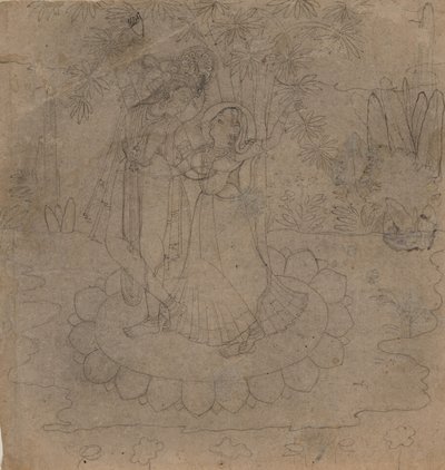 Krishna and Radha Standing on a Lotus, late 19th-early 20th century by Unbekannt