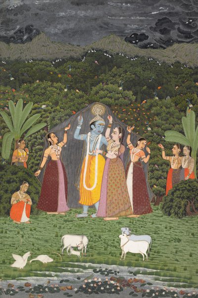 Krishna and the Gopis Take Shelter from the Rain by Unbekannt