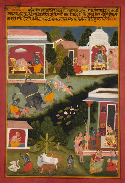 Krishna as the Destroyer of Demons, page from Surdass Sursagar by Unbekannt
