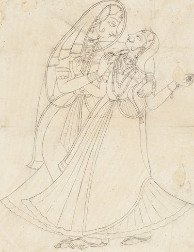 Krishna dressed as a woman Embracing Radha, 19th century by Unbekannt