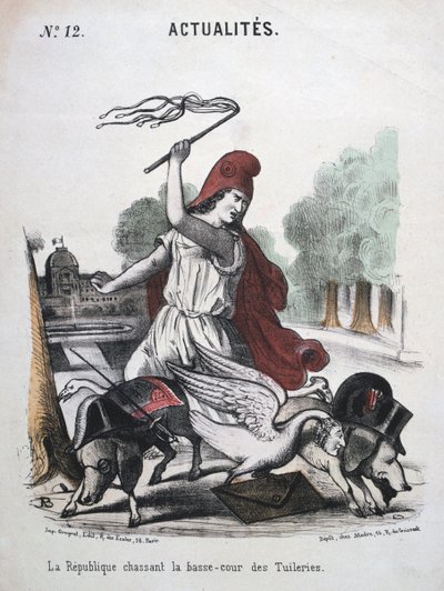 La Republique Chassant la Basse-cour des Tuilleries, allegorical cartoon by Unbekannt