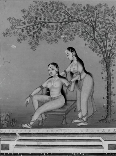Lady at Her Toilette with Attendant on a Terrace by Unbekannt