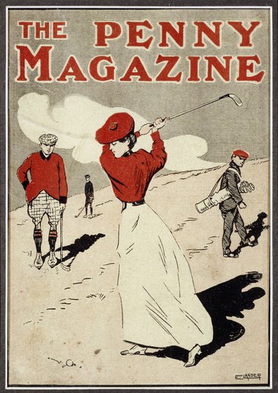 Lady golfer taking a swing on the cover of The Penny Magazine by Unbekannt