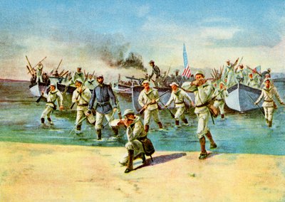 Landing ammunition for the insurgents, under fire, Spanish-American War, Cuba, 1898 by Unbekannt