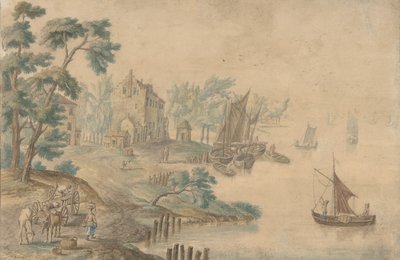 Landscape with Horses and Carts and a River at Right by Unbekannt