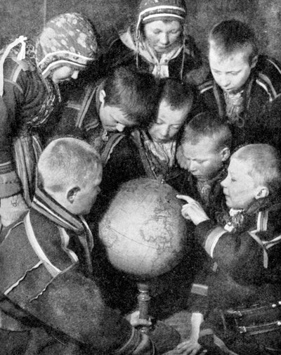 Lapp Children Looking at a Globe, 1936 by Unbekannt