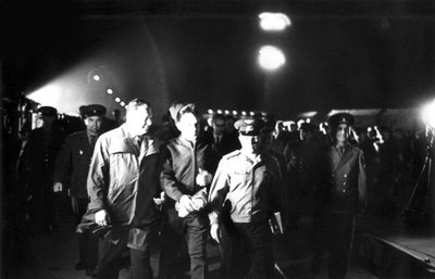 Last Steps of Russian Cosmonaut Vladimir Komarov, Baikonur Cosmodrome, USSR, 23 April 1967 by Unbekannt