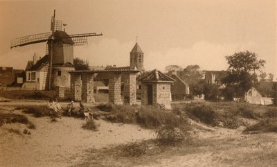 Old Windmill and Church by Unbekannt