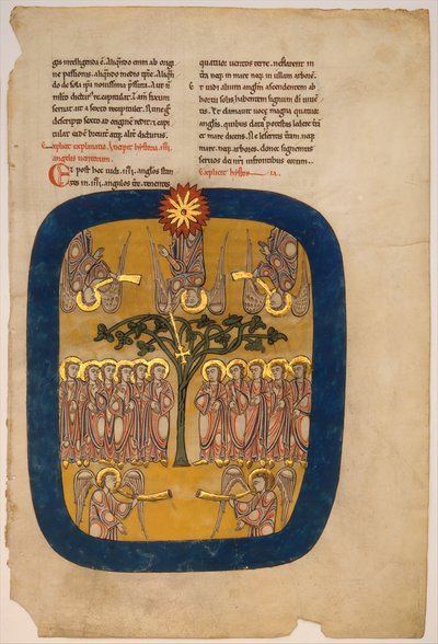 Leaf from a Beatus Manuscript: Angels Restrain the Four Winds..., ca. 1180 by Unbekannt