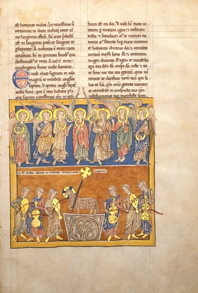 Leaf from a Beatus Manuscript: Seven Angels Hold the Cups of the Seven Last Plagues by Unbekannt
