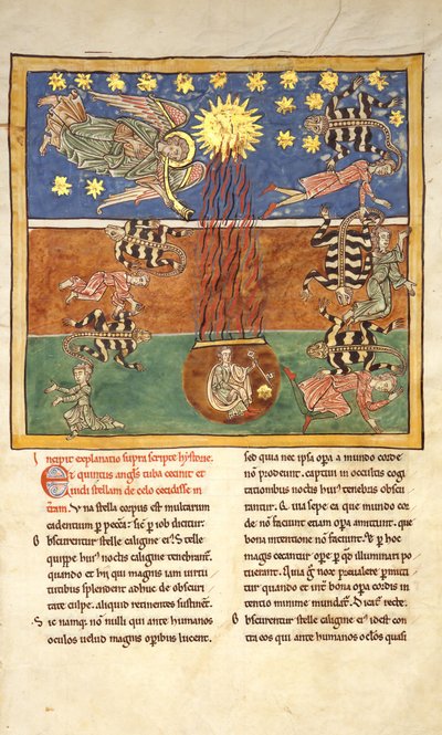 Leaf from a Beatus Manuscript: At the Clarion of the Fifth Angel