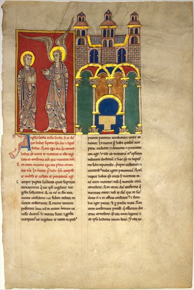 Leaf from a Beatus Manuscript: The Angel of the Church of Sardis with Saint John by Unbekannt