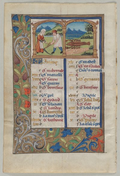 Leaf from a Book of Hours: Calendar Page for June (verso) by Unbekannt