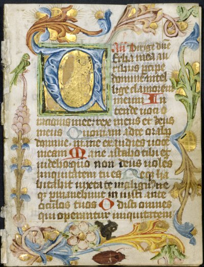 Leaf from a Book of Hours: Initial V with Floral Border by Unbekannt