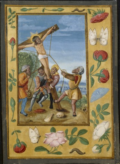 Leaf from a Book of Hours: The Raising of the Cross by Unbekannt