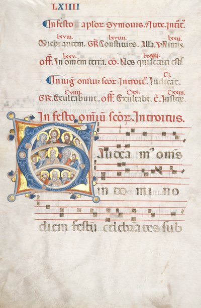 Leaf from a Gradual: Initial G with Christ, the Virgin, and Apostles, c. 1300 by Unbekannt