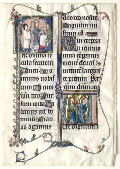 Leaf from a Missal with Two Historiated Initials: Initial P[er omnia saecula saeculorum] by Unbekannt