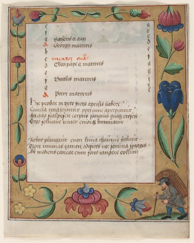 Leaf from a Psalter and Prayerbook: Calendar Page with Peasant by Unbekannt