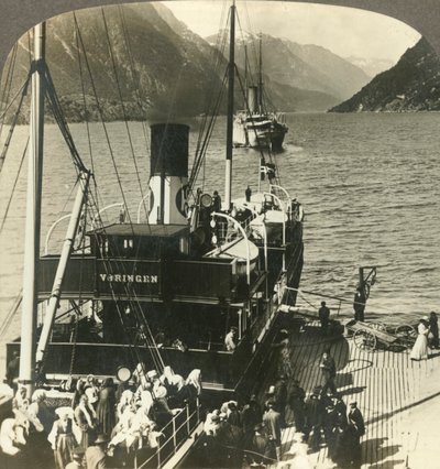 Leaving Odde for an Excursion Down the Picturesque Mountain-Walled Sorfjord, Norway, c1905 by Unbekannt