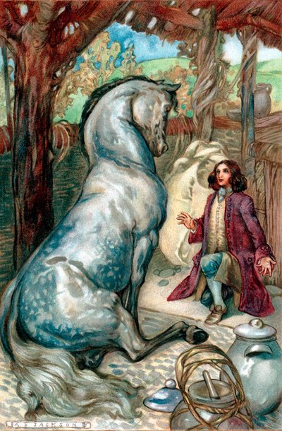 Lemuel Gulliver, set ashore after a mutiny, finds himself in kingdom of the Houyhnhnms by Unbekannt