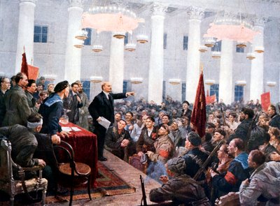 Lenin Haranguing Deputies of the 2nd Soviet Congress, Smolny Palace, St Petersburg by Unbekannt