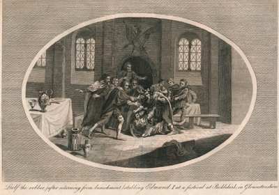 Leofa the robber stabbing Edmund I at a festival at Pucklekirk, Gloucestershire by Unbekannt