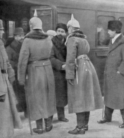 Leon Trotsky Arriving for Peace Negotiations with the Germans, Brest-Litovsk, 7 January 1918 by Unbekannt