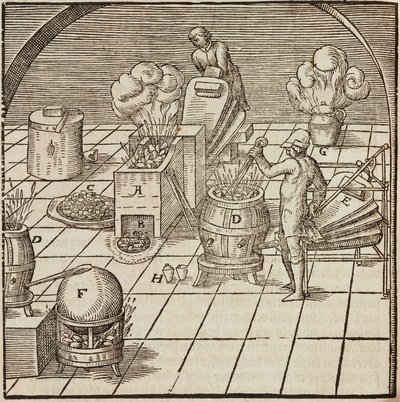 Copper Analysis Equipment - Engraving from Description of Ores and Principal Mining Methods, by Lazarus Ecker by Unbekannt