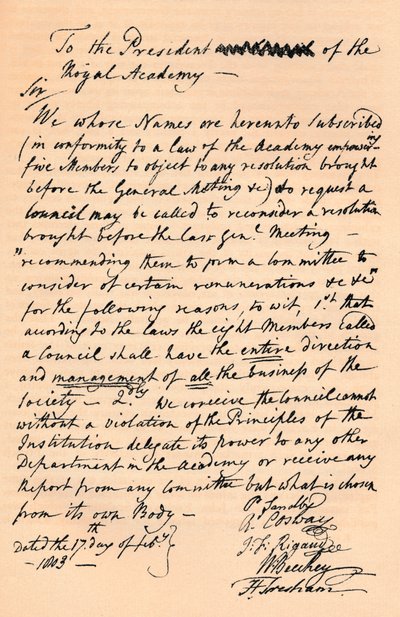 Letter to Benjamin West, President of the Royal Academy by Unbekannt