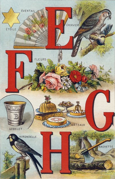 Letters E F G H; Swallow; Fan; Flowers; Cakes; Cup; Hachette; Swallow by Unbekannt
