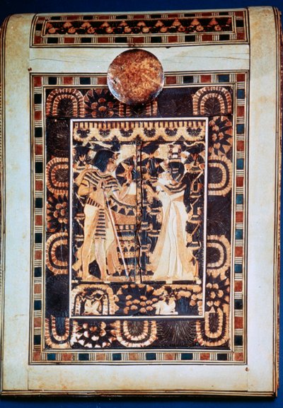 Lid of a Coffer Showing Tutankhamun and His Wife Ankhesenamun in a Garden by Unbekannt