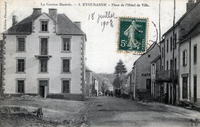 Limousin, Correze, Eygurande: view of the Place de l