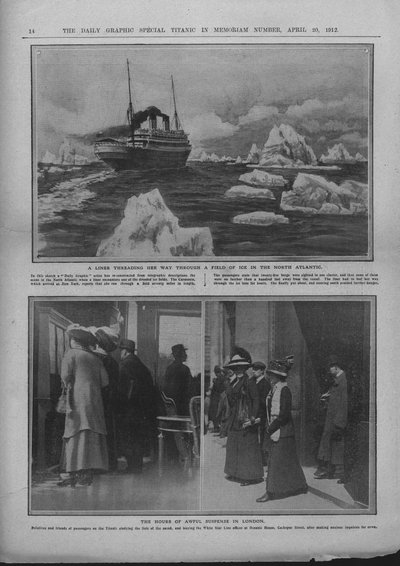 Liner in a Field of Ice, and People Waiting for News of the Titanic Disaster by Unbekannt