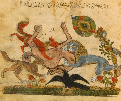 Lion Beats a Camel, Kalila Wo-Dimna, Arabic-Spanish Fairy Tale Book by Unbekannt