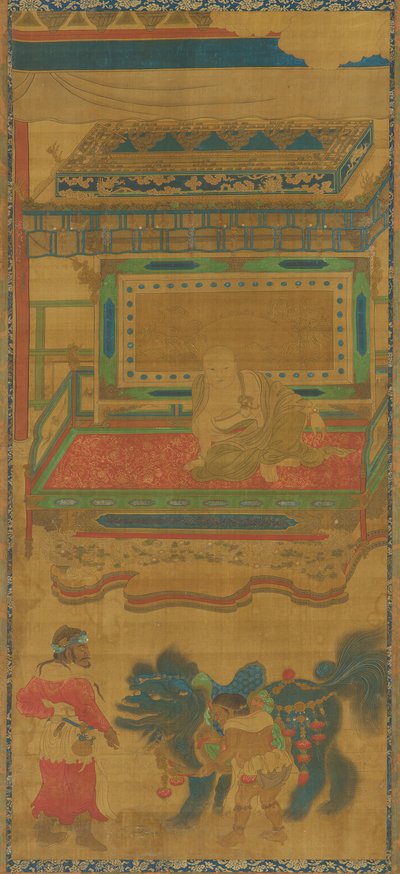 Lohan under a canopy, a lion, and two attendants by Unbekannt