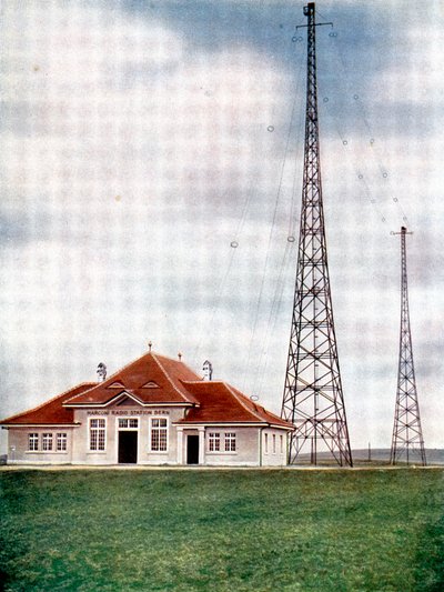 Long wave transmitter masts at a Marconi radio station at Berne, Switzerland by Unbekannt