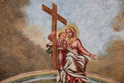 Loreto church fresco: Mary, Jesus and the cross, Prague, Czech Republic by Unbekannt