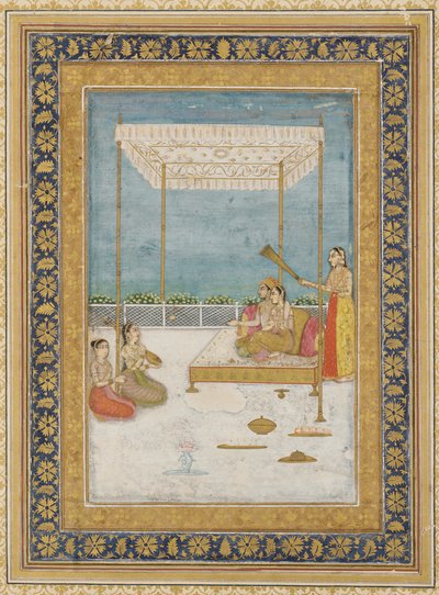 Lovers on a terrace, with an attendant and musicians by Unbekannt