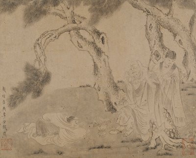 Luohan, Attendant, and Worshipper Under Pines by Unbekannt